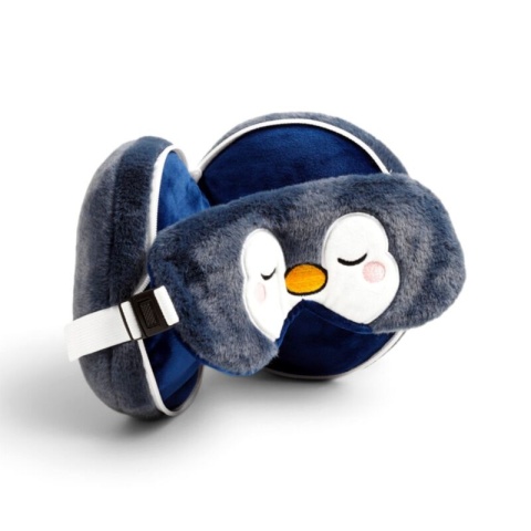 Poduszka podróżna z maską na oczy - maskotka Pingwin Chilly