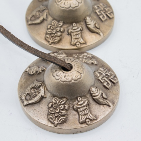 Tybetańskie Dzwonki Tingsha Premium Szczęśliwe Symbole 6cm