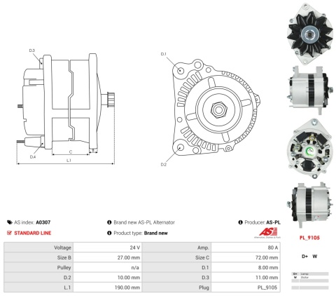 A0307 Nowy alternator 80A 24V do Renault Magnum Kerax Ares Agora