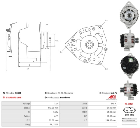 A3321 Nowy alternator 140 amper do OPEL Atra J Insignia Cascada 2.0 CDTI