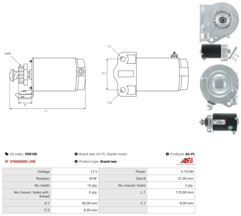 S9918S Nowy rozrusznik John Deere Briggs & Stratton 15 zębów 5700N MIA13038 592599