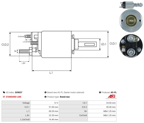 SS9037 Elektromagnes rozrusznika typu Elmot do Fiat 126p FL