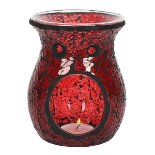 Small Red Crackle Glass Oil Burner - podgrzewacz do olejków