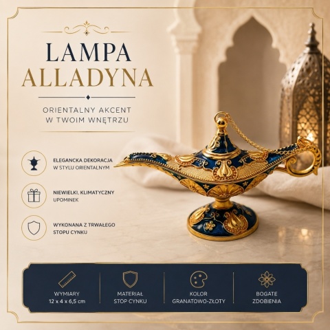 Dekoracyjna Lampa Alladyna Metalowa Granatowo-Złota 12cm - orientalna magia