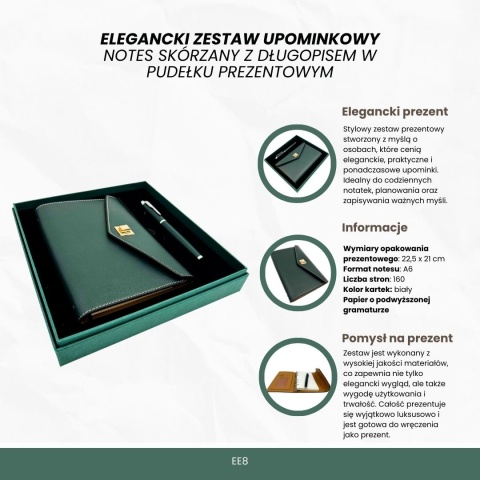 Elegancki Zestaw Upominkowy Notes Skórzany z Długopisem Pudełku Prezentowym