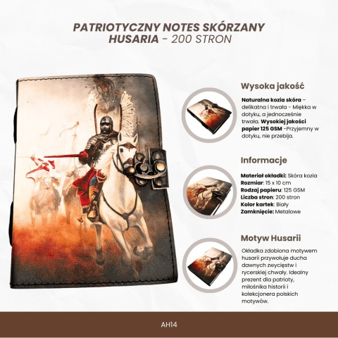 Notes Skórzany Pamiętnik Husaria Patriotyczny - 200 stron