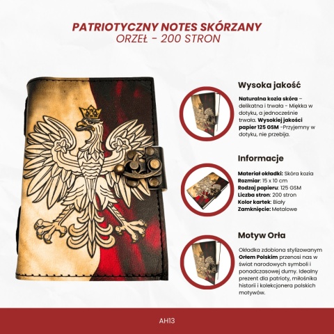Notes Skórzany Pamiętnik Polski Orzeł Patriotyczny - 200 stron