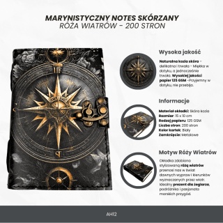 Notes Skórzany Pamiętnik Retro Róża Wiatrów 200 stron dla podróżnika