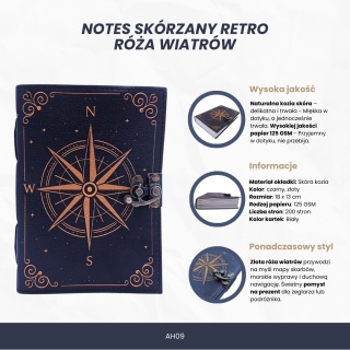 Notes Skórzany Róża Wiatrów Retro - Prezent dla żeglarza