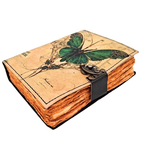 Skórzany Notes Retro z Motylem - Elegancki Pamiętnik z Koziej Skóry 200 str