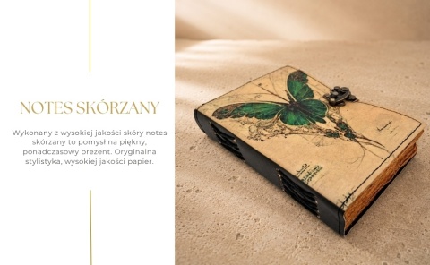 Skórzany Notes Retro z Motylem - Elegancki Pamiętnik z Koziej Skóry 200 str