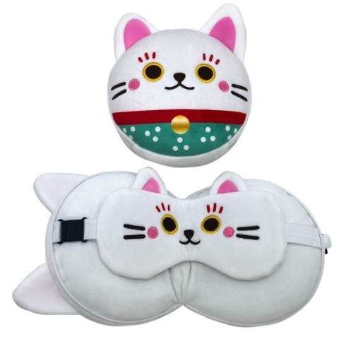 Maneki Neko Lucky Cat poduszka podróżna + maseczka maskotka