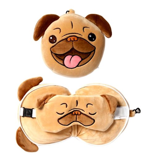 Relaxeazzz Mops poduszka podróżna + maseczka maskotka